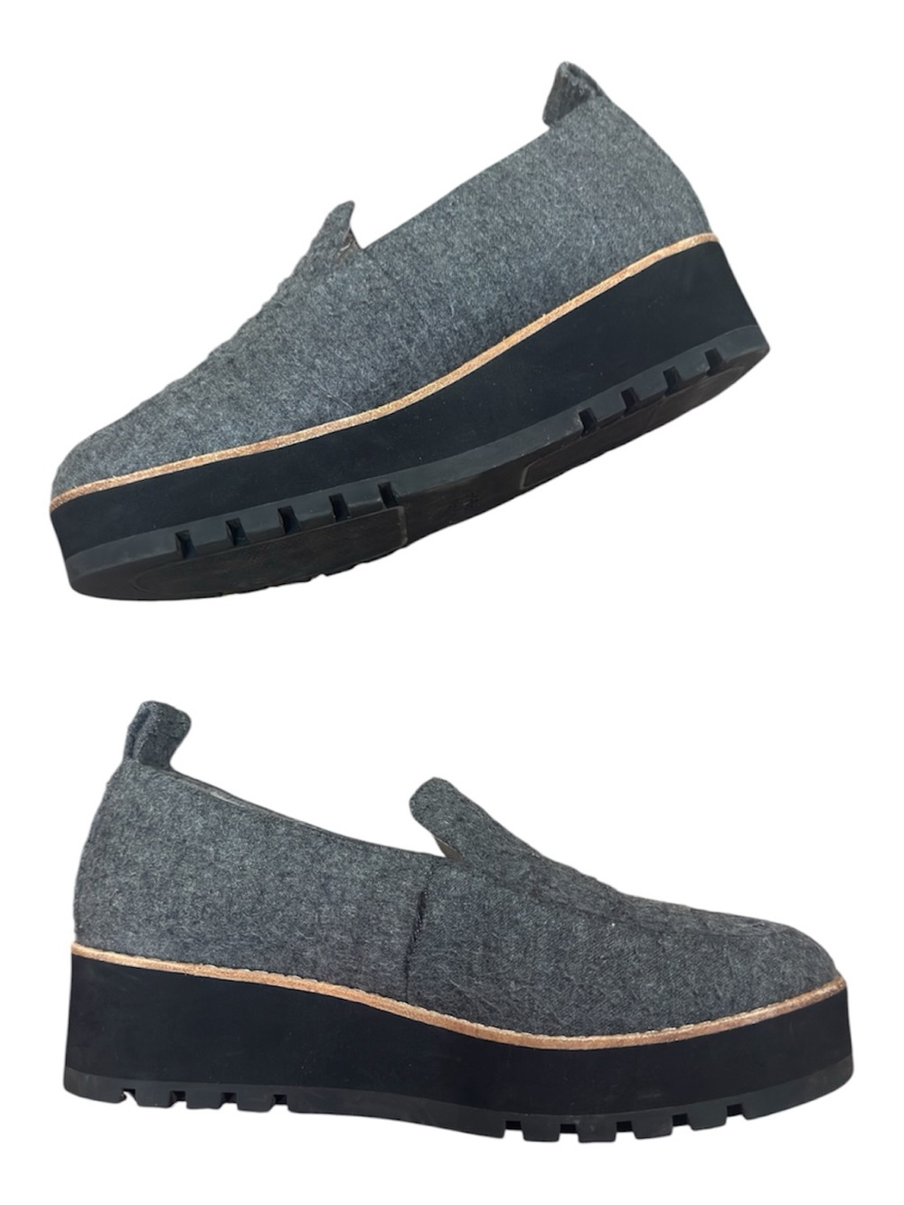 EILEEN FISHER womens size 6 Ells gray wool knit slip on platform loafers